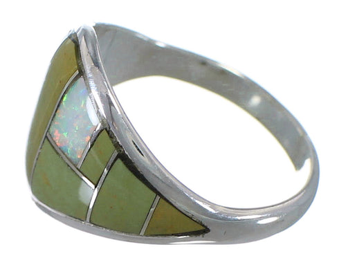 Opal And Turquoise Authentic Sterling Silver Jewelry Ring Size 6-1/2 AX52309